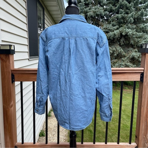 Vtg Christopher & Banks Denim Medium Button Up Embroidered Shirt Floral Roses - Picture 3 of 13